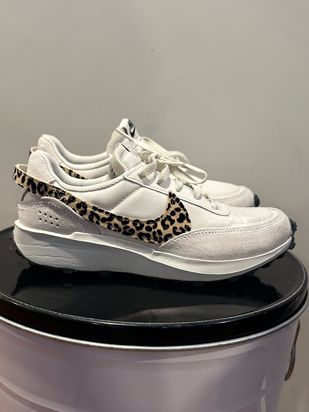 Nike Waffle Knit — Leopard Swoosh Sneakers